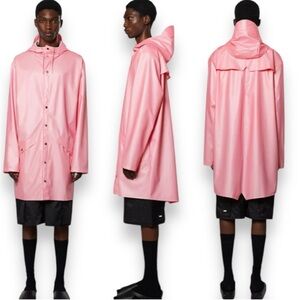 NWT Rains Long Jacket In Color Pink Sky Size Unisex Large Style 12020